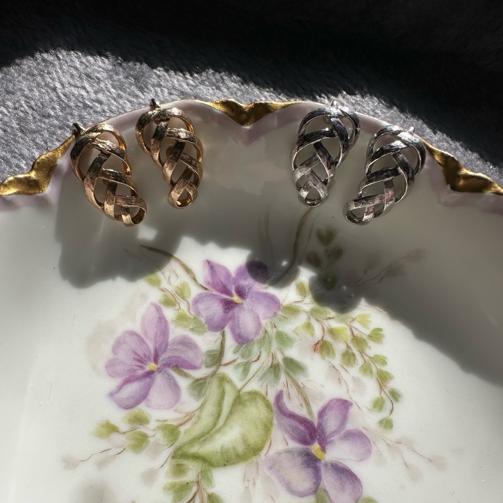 Vintage Avon Gold and Silver Braided Clip on  Earrings